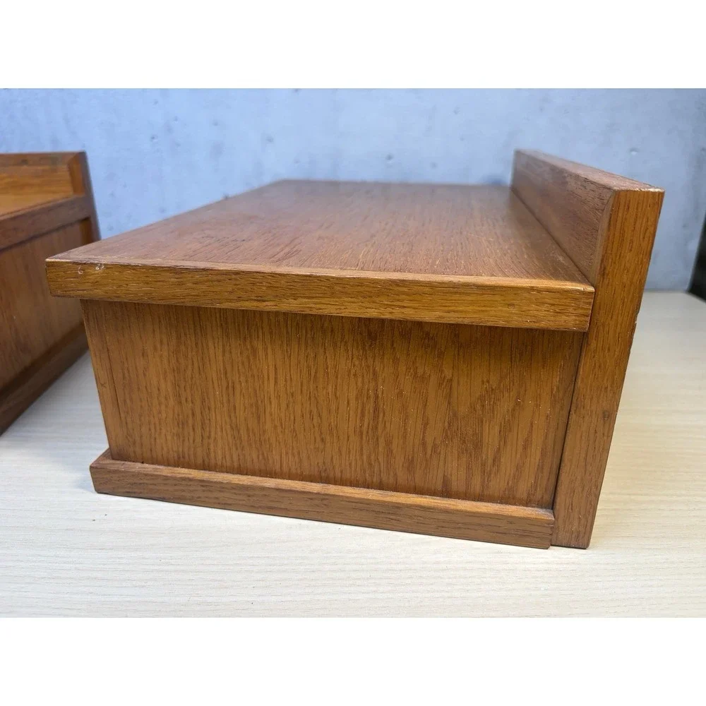 2 Vintage Scandinavian-style wooden shelf small desk organizer Brass Knob Oak